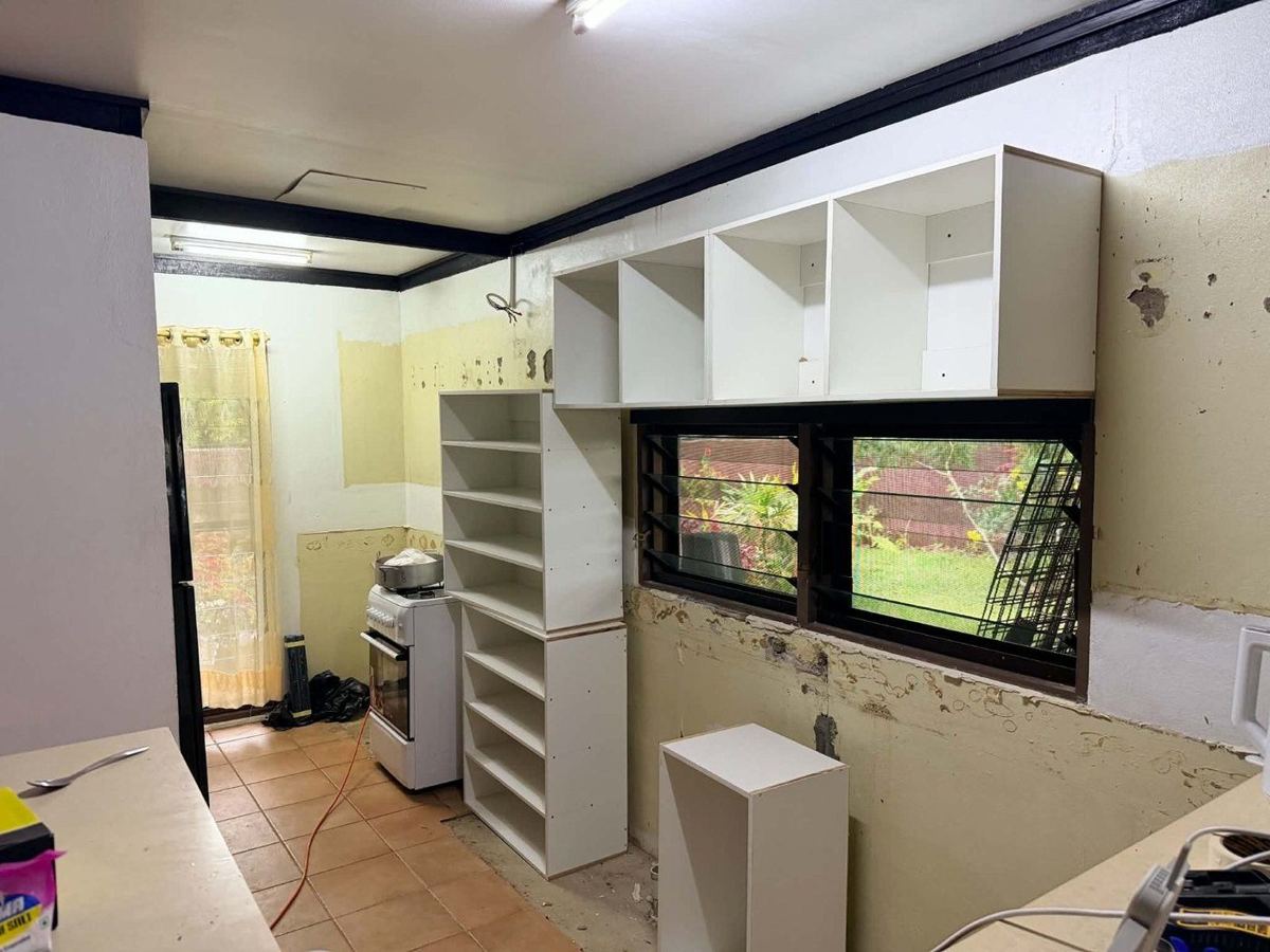 New cabinet carcasses and pantry tower going in