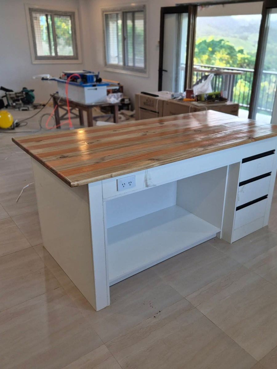 Completed island with drawers and power outlet