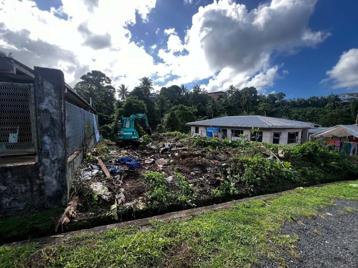 The site before works — steep, overgrown and littered with rubble