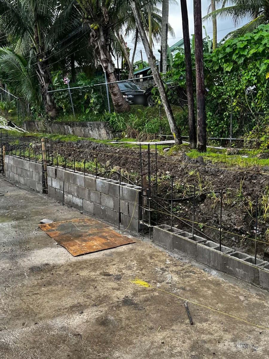 Reinforced blockwork rising off the footing